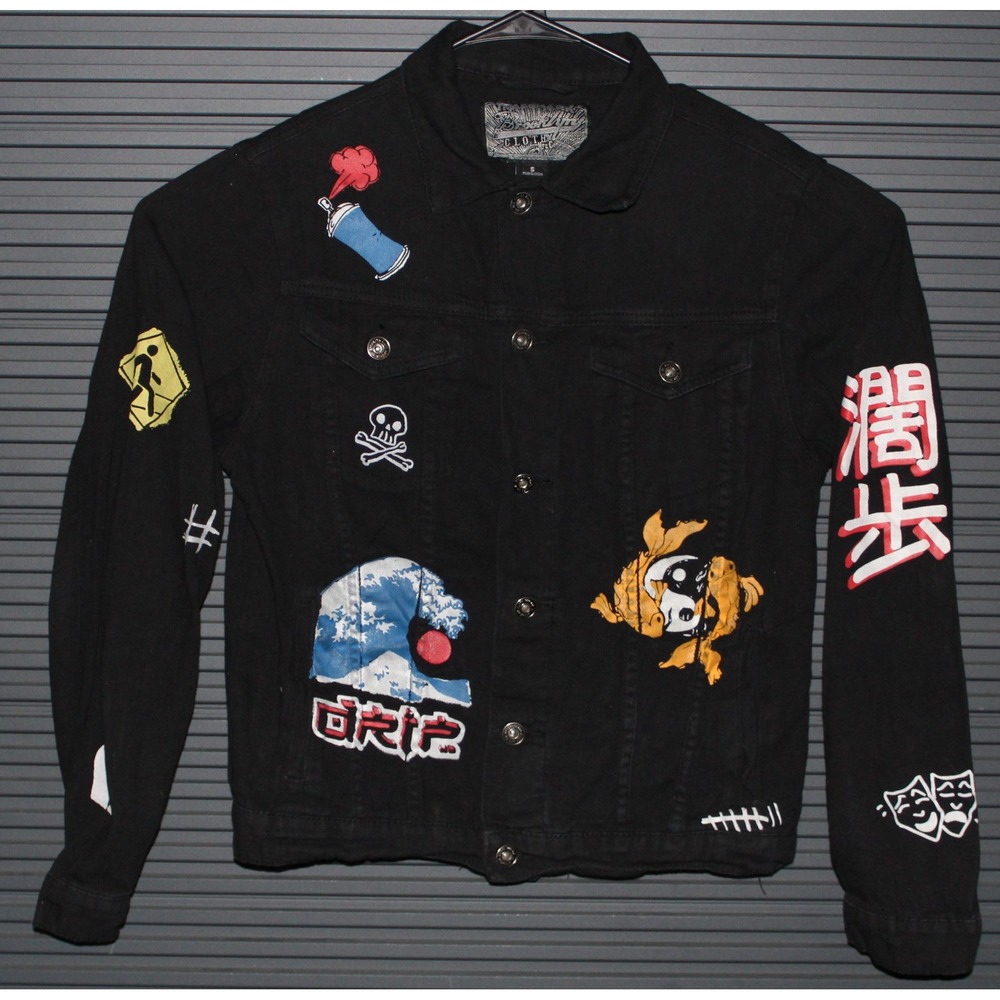 Brooklyn Cloth Jacket Mens S Black Tokyo Graphic Denim Trucker Streetwear